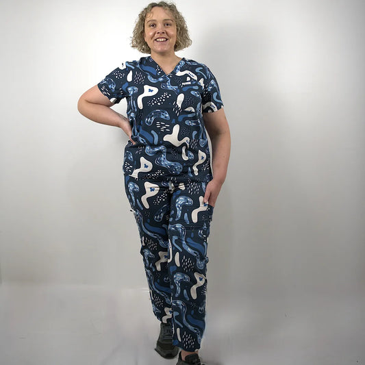 Curly Blue Swirl Scrub Set